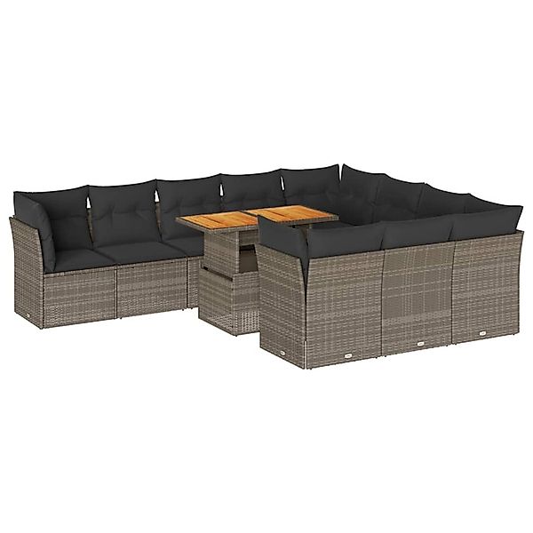 vidaXL 11-Tlg Garten-Sofagarnitur mit Kissen Grau Poly Rattan 3326979 günstig online kaufen