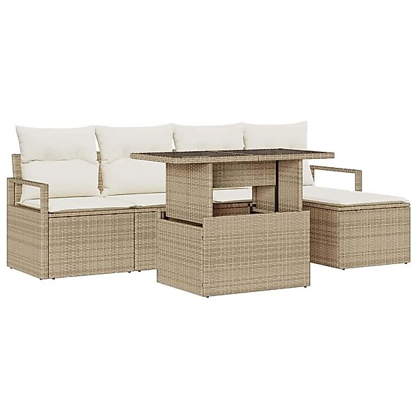 vidaXL Garten-Sofa-Set mit Speicher 6-Tlg Beige Poly Rattan 3357544 günstig online kaufen