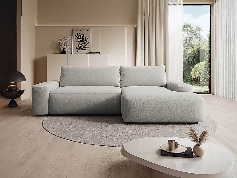 Ecksofa mit Schlaffunktion - Ecke rechts - Strukturstoff - Hellgrau - DAVIS günstig online kaufen