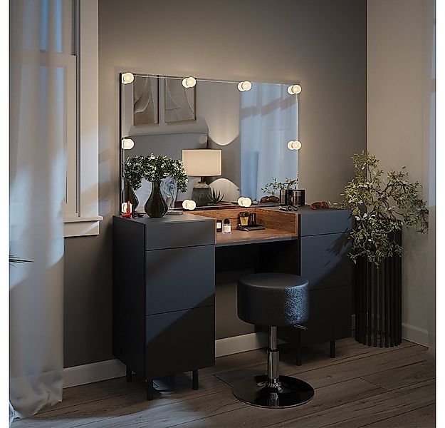 Vicco Schminktisch Anika, Anthrazit/Nussbaum, 120 cm mit LED Beleuchtung un günstig online kaufen