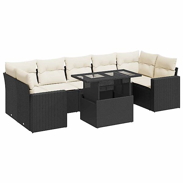 vidaXL 8-Tlg Garten-Sofagarnitur mit Kissen Schwarz Poly Rattan 3326277 günstig online kaufen