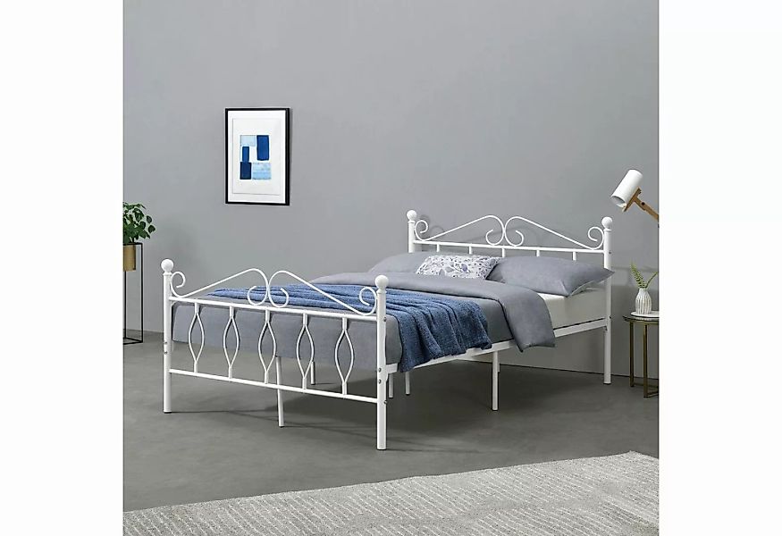 en.casa Metallbett, »Apolda« Gästebett mit Stahlramen 140x200 cm Weiß günstig online kaufen