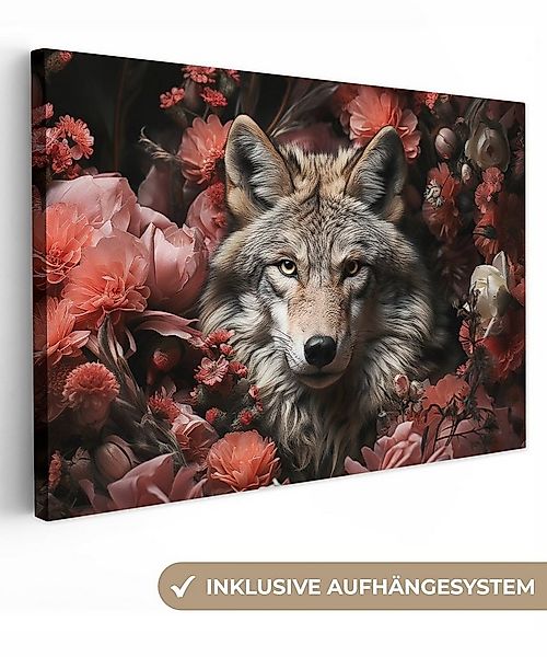 OneMillionCanvasses® Leinwandbild Wolf - Tier - Floral - Botanisch - Natur günstig online kaufen
