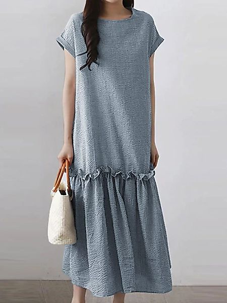 Lässige Kurzarm mit Rüschen Plus Größe Kleid günstig online kaufen