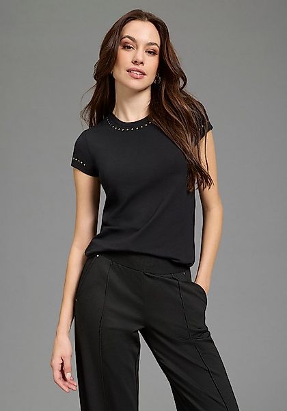 Bruno Banani T-Shirt mit Ziernieten, figurumspielende Passform, Rundhalsaus günstig online kaufen