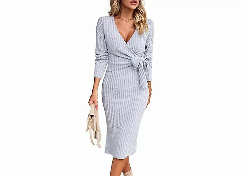 KIKI A-Linien-Kleid Strick-Trägerkleid mit V-Ausschnitt und langen Ärmeln günstig online kaufen