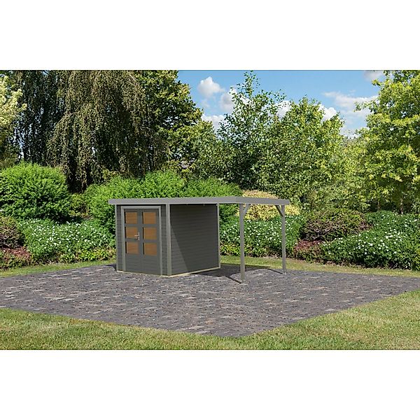 Karibu Gartenhaus Ernesto B m. Anbaudach Terragrau/Grau 208,5 x 209 x 213 c günstig online kaufen