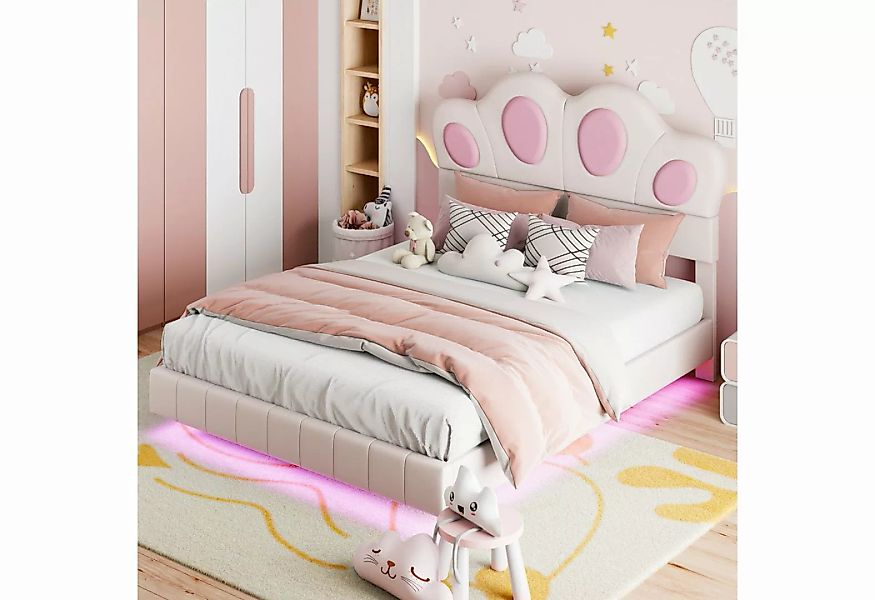 Flieks Polsterbett, LED Kinderbett Doppelbett 140x200cm mit Katzenpfotenfor günstig online kaufen