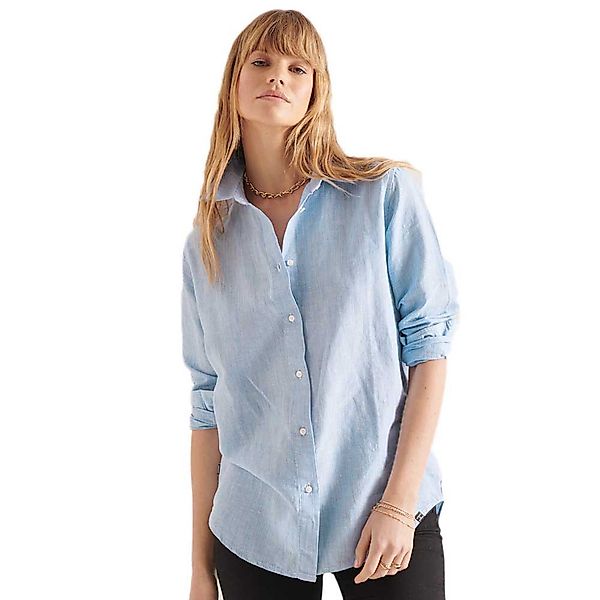 Superdry Cotton Linen Boyfriend Langarm Hemd S Blue Bonnet Stripe günstig online kaufen