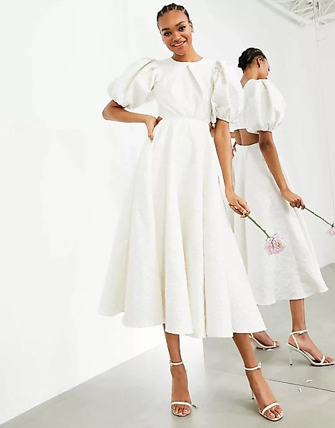 ASOS EDITION – Bridget – Brautkleid aus Jacquard mit Puffärmeln, Schnürung günstig online kaufen