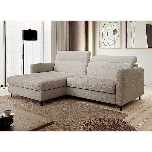 Ecksofa Schlafsofa in Taupe aus Strukturstoff günstig online kaufen