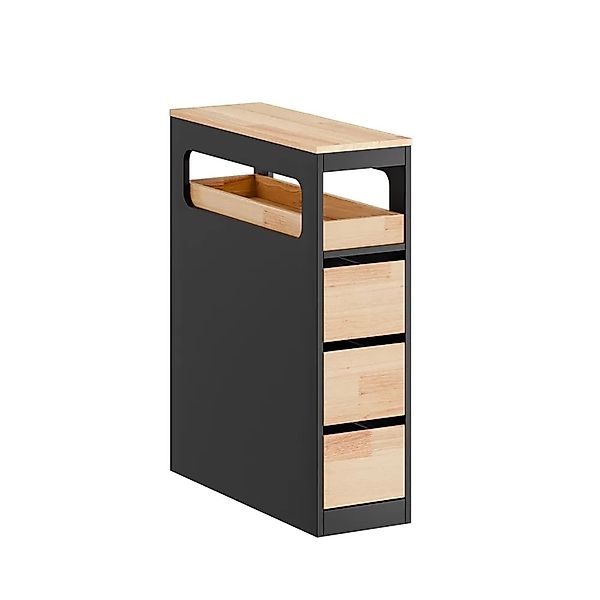 SoBuy Schmaler Badschrank mit 3 Schubladen Nischenschrank Rollwagen Schwarz günstig online kaufen