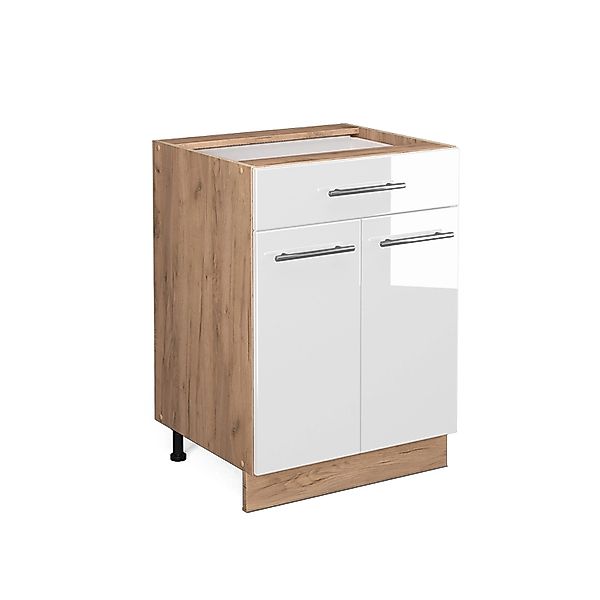 Vicco Küchenunterschrank Fame-Line Weiß Hochglanz/Goldkraft Eiche 60 cm mit günstig online kaufen