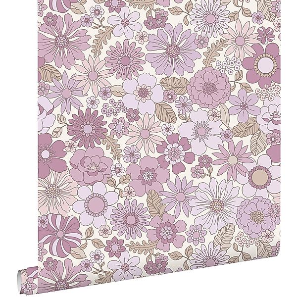 ESTAhome Tapete Retro Blumen Violett 50 x 900 cm günstig online kaufen