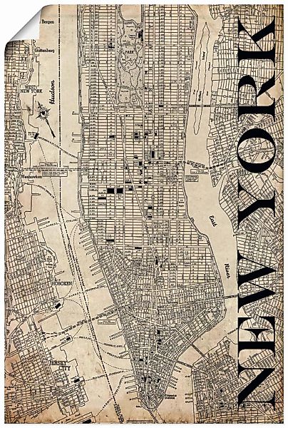 Artland Wandbild "New York Karte Straßen Karte Grunge", Amerika, (1 St.) günstig online kaufen