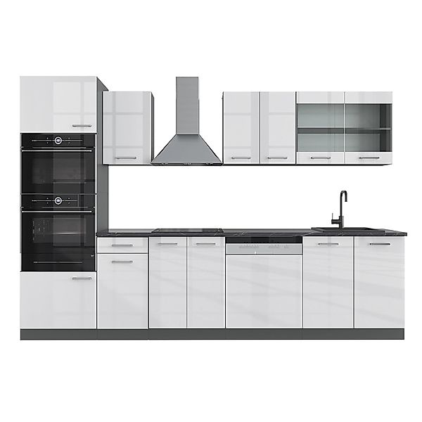 Vicco R-Line Küchenzeile Weiß Hochglanz/Anthrazit 300 cm mit HochschrankAP günstig online kaufen