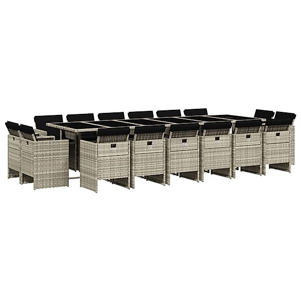 vidaXL 17-Tlg Garten-Essgruppe mit Kissen Hellgrau Poly Rattan 3277834 günstig online kaufen