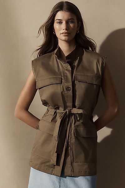 Next Longweste Ärmellose Baumwolljacke im Utility-Stil günstig online kaufen