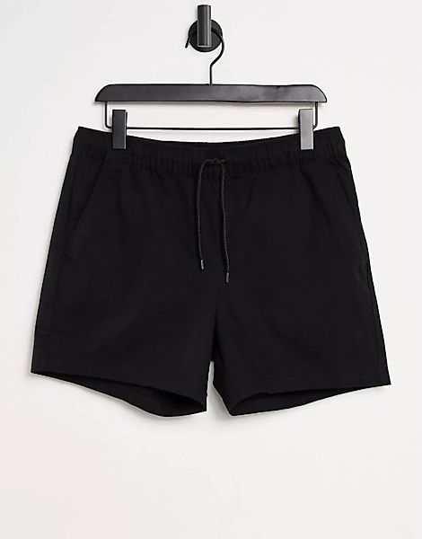 ASOS DESIGN – Schmale Chino-Shorts mit elastischer Taille in Schwarz günstig online kaufen