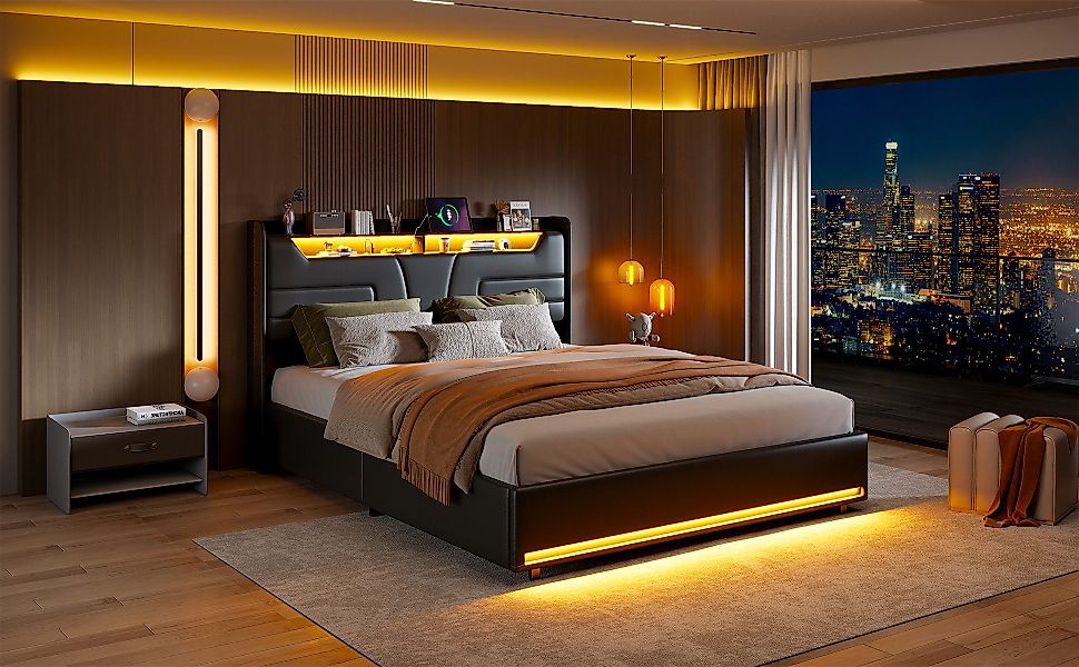 Gdood Polsterbett Stauraumbett Doppelbett Inkl. LED günstig online kaufen