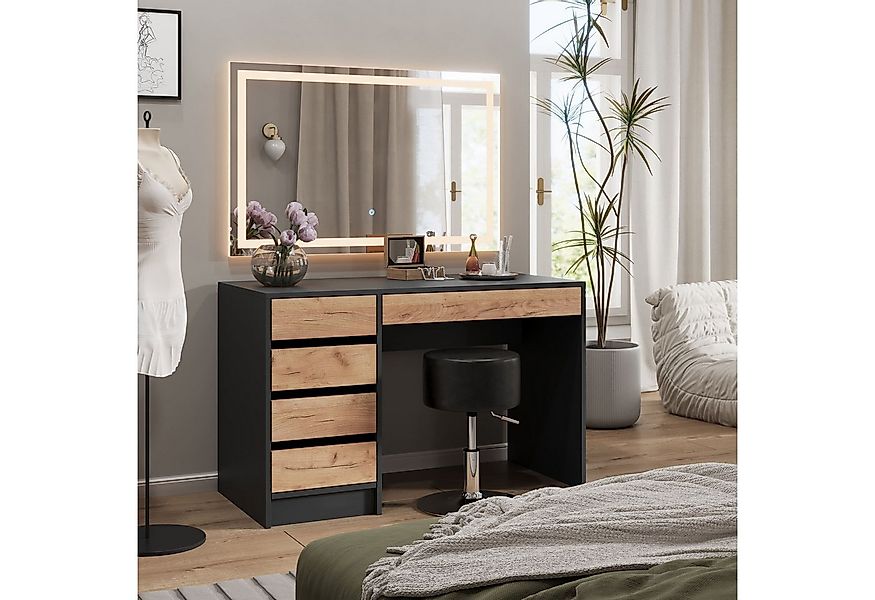 Vicco Schminktisch Sherry, Anthrazit/Goldkraft Eiche, 120 x 75 cm mit LED-S günstig online kaufen