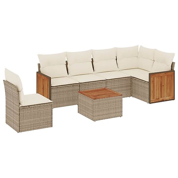 vidaXL 7-Tlg Garten-Sofagarnitur mit Kissen Beige Poly Rattan 3227703 günstig online kaufen