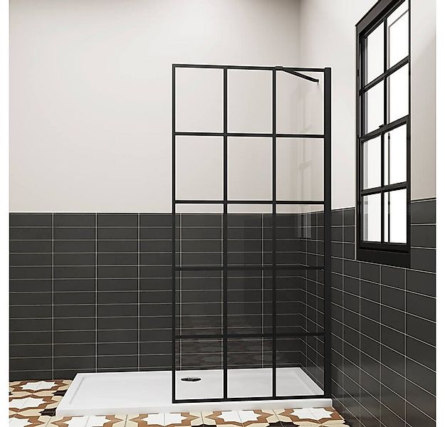 duschspa Duschwand Trennwand mit schwarzem Gitter Glaswand Duschwand Walk i günstig online kaufen
