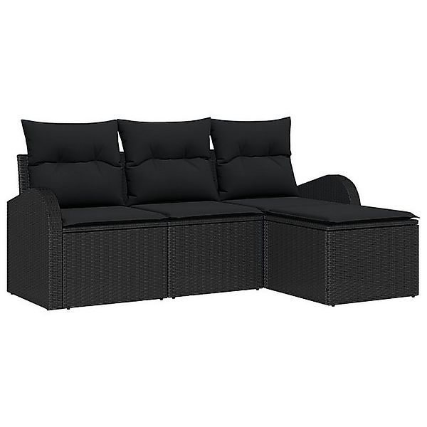 vidaXL Loungesofa 4-teiliges Garten Sofa Set mit Kissen Schwarz Poly Rattan günstig online kaufen