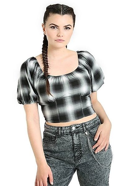 Hell Bunny Crop-Top April Retro Karo Kariert Rockabilly Puffärmel 50er günstig online kaufen