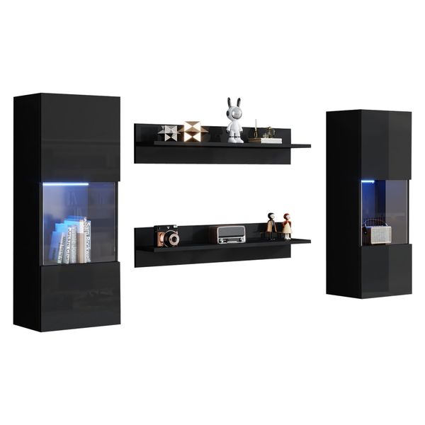 Merax Wohnwand mit LED und Vitrinen, günstig online kaufen