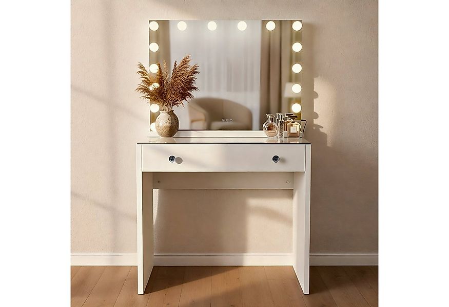 CLP Schminktisch Mereta (1er), Spiegel, LED-Beleuchtung, Schubladen, Glaspl günstig online kaufen