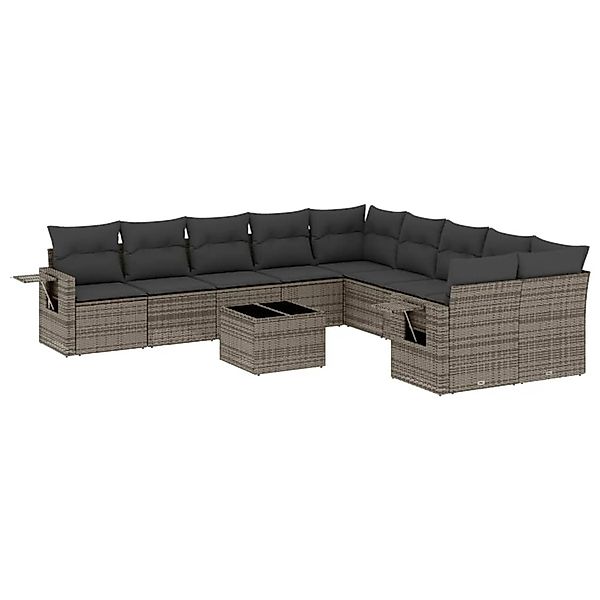 vidaXL 11-Tlg Garten-Sofagarnitur mit Kissen Grau Poly Rattan 3253057 günstig online kaufen