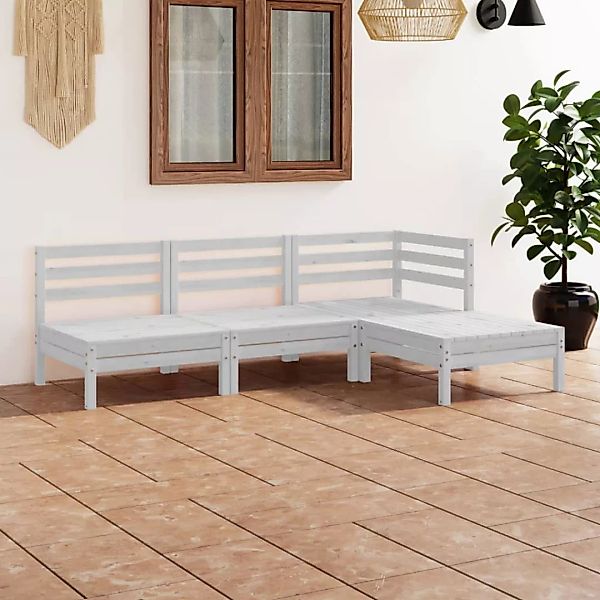 4-tlg. Garten-lounge-set Massivholz Kiefer Weiß günstig online kaufen