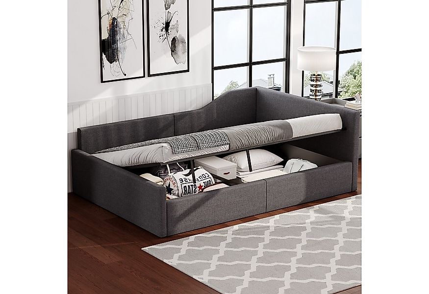 i@home Daybett Gepolstertes 140x200 Tagesbett mit Stauraum darunter, Grau/B günstig online kaufen