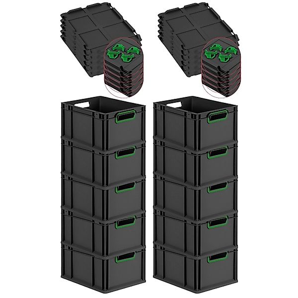 PROREGAL SparSet 10x Eurobox Nextgen Color Mit Auflagedeckel HxBxT 22x30x40 günstig online kaufen