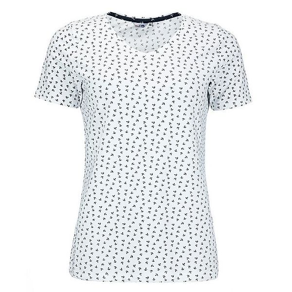 modAS Kurzarmshirt Damen T-Shirt Maritim mit Anker-Print und V-Ausschnitt günstig online kaufen