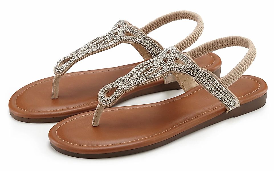 LASCANA Zehentrenner Sandale, Pantolette mit Schmucksteinen in Glitzer-Opti günstig online kaufen