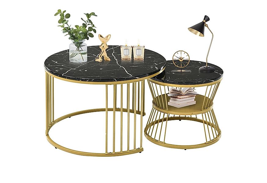 Merax Couchtisch rund Satztisch, Beistelltisch mit Metallrahmen (2-St), hoc günstig online kaufen