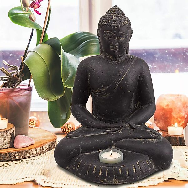 Steinskulptur Meditierender Buddha Gorakhpur Teelichthalter 30 Cm günstig online kaufen