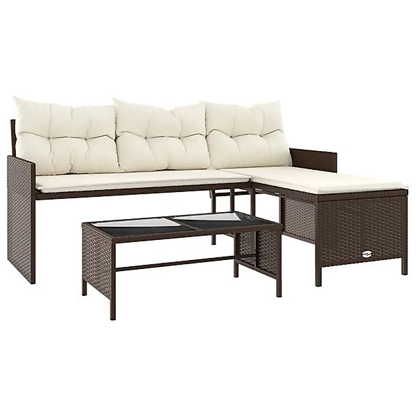 vidaXL Gartensofa in L-Form mit Tisch und Kissen Braun Poly Rattan 365573 günstig online kaufen