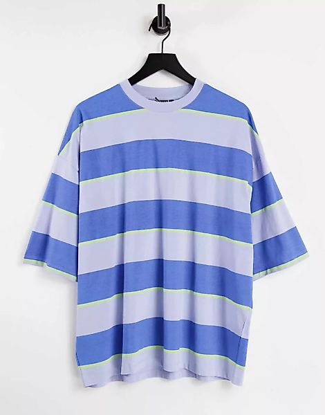ASOS DESIGN – Gestreiftes Oversize-T-Shirt in Blau-Mehrfarbig günstig online kaufen