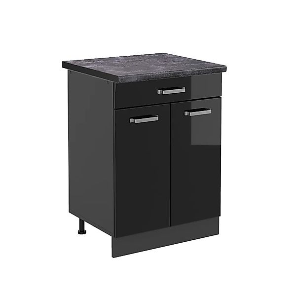 Vicco Küchenschrank mit Schublade R-Line Schwarz Hochglanz/Anthrazit 60 cm günstig online kaufen