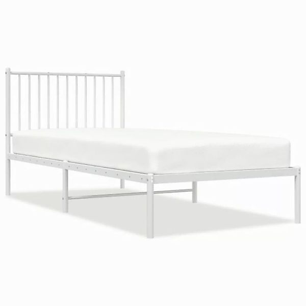 vidaXL Bettgestell Bettrahmen mit Kopfteil Metall Weiß 90x200 cm Bett Bettg günstig online kaufen