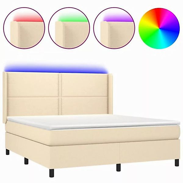 vidaXL Boxspringbett Boxspringbett mit Matratze LED Creme 160x200 cm Stoff günstig online kaufen