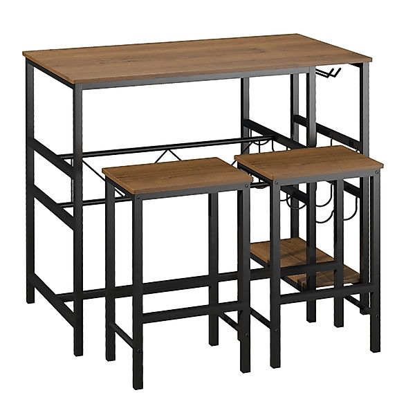 HOMCOM Stehtisch mit 2 Barhockern Natur Schwarz  108 x 60 x 95H cm günstig online kaufen