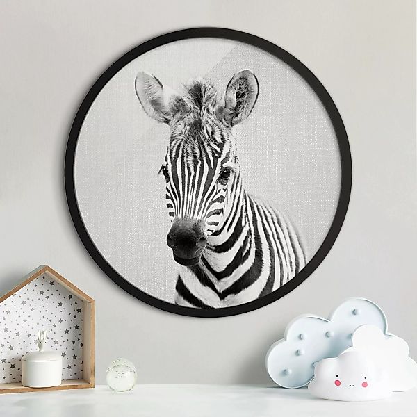 Rundes Gerahmtes Bild Baby Zebra Zoey Schwarz Weiß günstig online kaufen