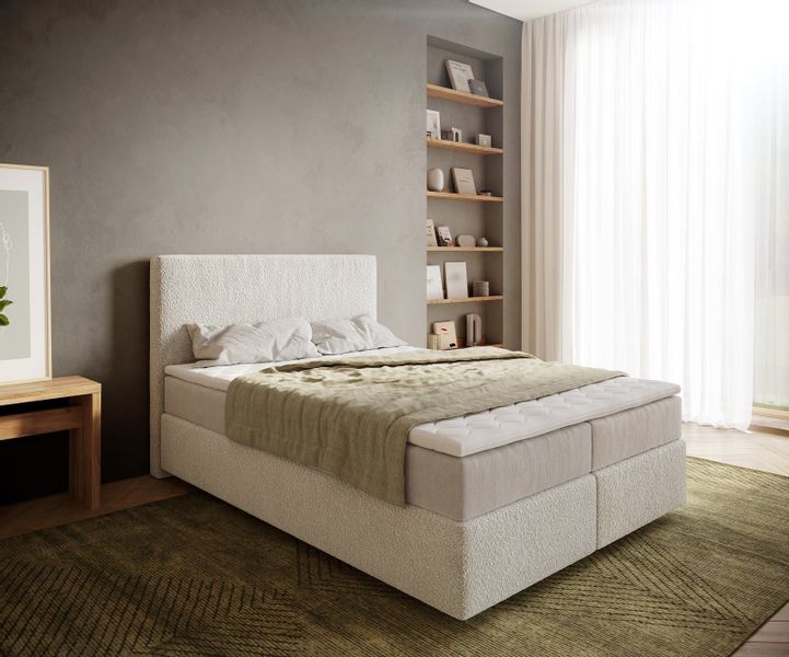 DELIFE Boxspringbett Dream-Well, Bouclé Creme-Weiß 140x200 günstig online kaufen