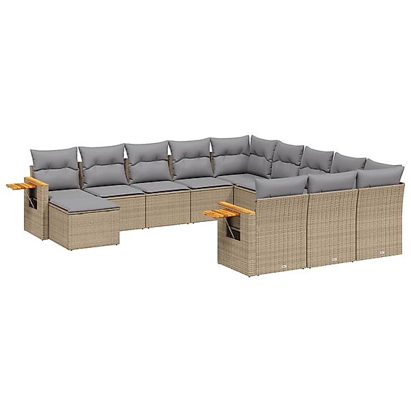 vidaXL 11-Tlg Garten-Sofagarnitur mit Kissen Beige Poly Rattan 3259609 günstig online kaufen