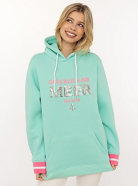 Zwillingsherz Hoodie "Glücklich am Meer" mit Pailletten, Kapuze und kontras günstig online kaufen