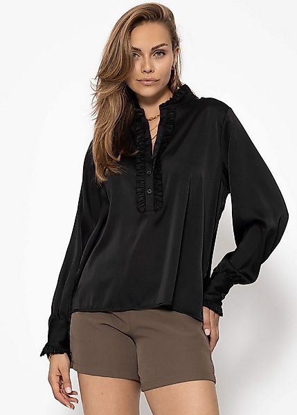 SASSYCLASSY Langarmbluse Rüschenbluse Damen Satin mit seitlichen Schlitzen günstig online kaufen